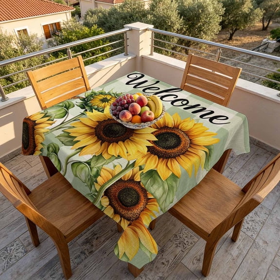 Pastoral Sunflower Butterfly on Linen Table Cloth 60x60in, Waterproof Square Tablecloth Wipeable Tablecloths Retro Green Plaid Lattice Table Covers for Dining Tables Party Indoor Outdoor