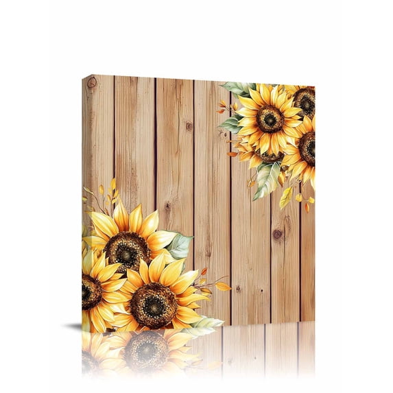 Pastoral Sunflower Canvas Wall Art, Plant Country Vintage Board Background Framed Wall Decor Modern Artwork Prints Painting for Living Room, Bedroom, Kitchen & Cafe Decor 24x24 Inch