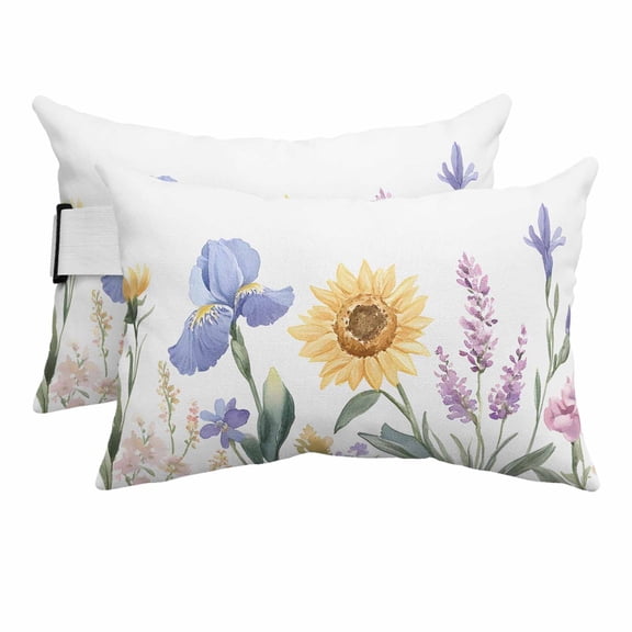 Pastoral Sunflower Outdoor Chaise Lounge Pillows Farmhouse Floral Plants Leaf Lumbar Pillows with Insert Adjustable Elastic Strap Headrest Pillow for Recliner Patio Chair 2 Pack 11x16 Inch