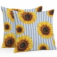thumbnail image 1 of Pastoral Sunflower Outdoor Pillow Covers Set of 2 White Blue Striped Vintage Linen Waterproof Throw Pillow Case Decorative Square Cushion Cover for Patio Couch Garden Balcony, 20"x20", 1 of 9