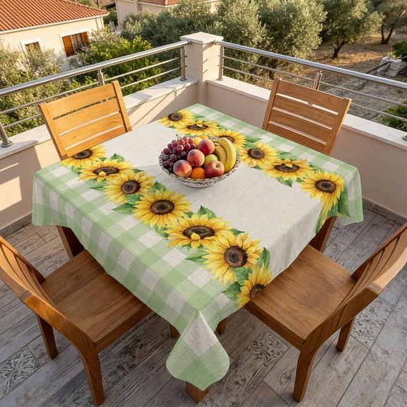 Pastoral Sunflower Retro Linen Table Cloth 60x60in, Waterproof Square Tablecloth Wipeable Tablecloths Wawtercolor Gingham Check Table Covers for Dining Tables Party Indoor Outdoor