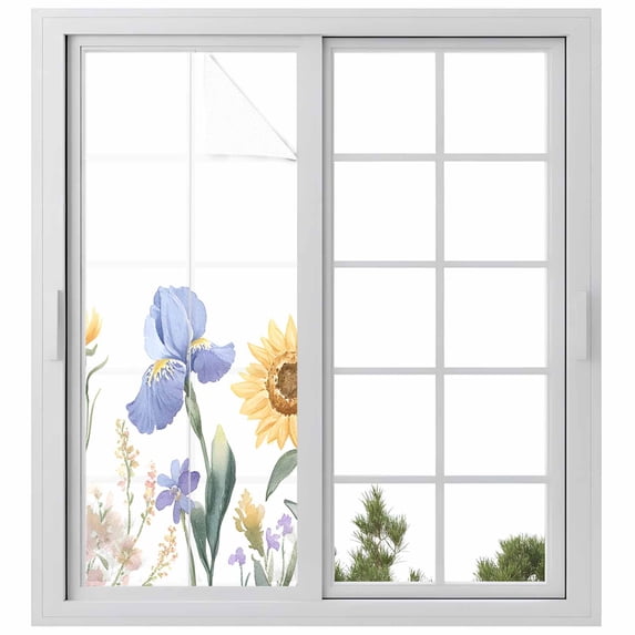 Pastoral Sunflower Window Privacy Film Farmhouse Floral Plants Leaf Decorative Glass Window Film UV Blocking Static Cling Non-Adhesive Sticker Covering for Home Door 29.5 x 78.7 inches