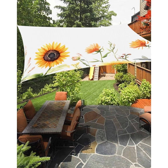Pastoral Sunflowers Waterproof Sun Shade Sail Farmhouse Floral Plants Leaves Outdoor Patio Sun Shades Canopy UV Block Waterproof Sunshade for Garden Backyard Deck Pergola 6.5x10 Ft