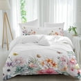 thumbnail image 1 of Pastoral Twin Size Comforter Set, Watercolor Tropical Floral Palm Leaves Butterflies Bedding for All Seasons, 4 Pcs Bed Set, 1 Quiltcover (68"x86") ,1Sheet(67"x116"), 2Pillowcases (30"x20"), 1 of 9