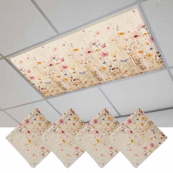 Pastoral Vintage Botanical Fluorescent Light Covers, Spring Summer Floral Magnetic Light Covers for Ceiling Lights, Fluorescent Ceiling Shade Filters for Classroom Bedroom Office 4x2Ft x 4PCS