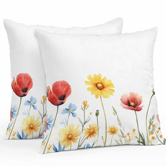 Pastoral Wild Flowers Outdoor Pillow Covers Pack of 2 Plants Floral Leaves Farmhouse Waterproof Throw Pillow Covers Decorative Cushion Cases for Patio Garden Tent Balcony Couch 26x26 inch