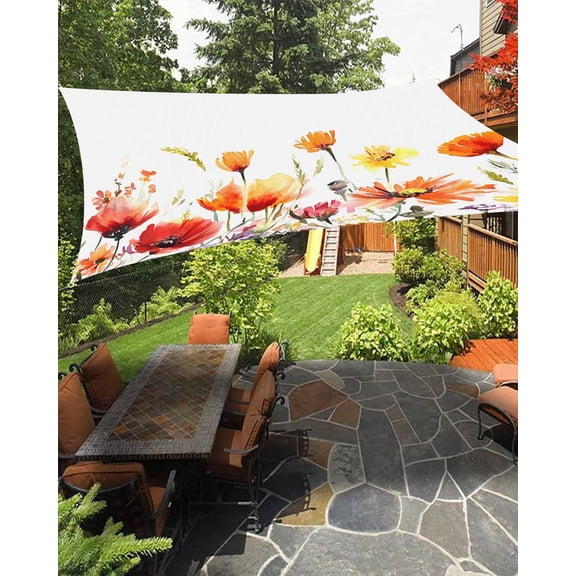 Pastoral Wild Flowers Waterproof Sun Shade Sail Floral Plants Leaves Farmhouse Outdoor Patio Sun Shades Canopy UV Block Waterproof Sunshade for Garden Backyard Deck Pergola 6.5x10 Ft