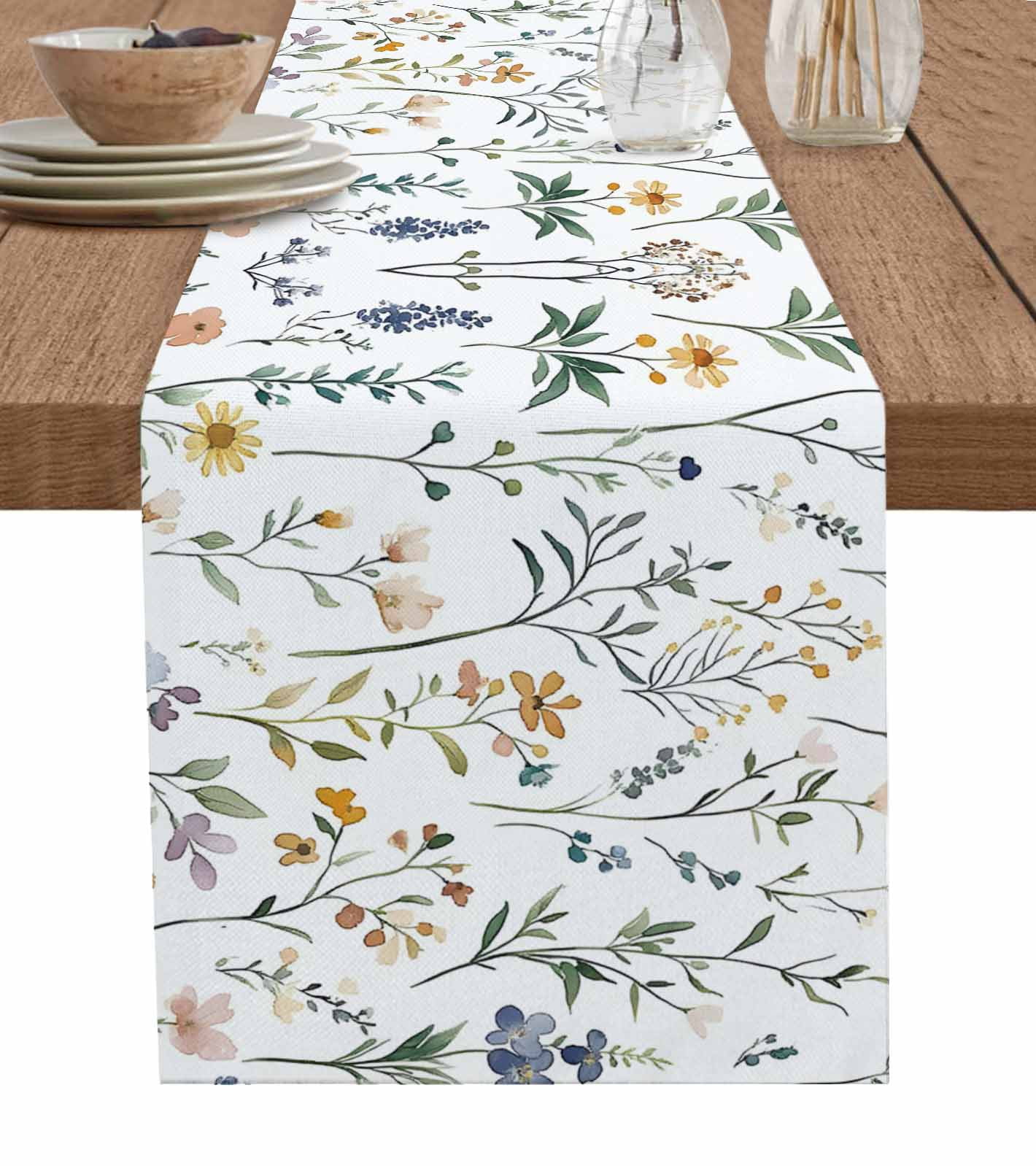 Pastoral Wildflowers Table Runner 90 Inches, Spring Rustic Botanical ...