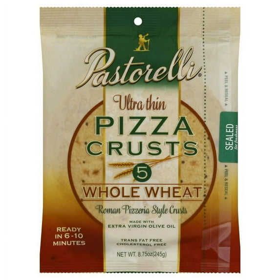 Pastorelli Ultra Thin Whole Wheat Pizza Crust – 7-inch 5-Pack 8.75oz, Shelf Stable