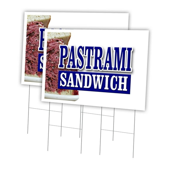 Pastrami Sandwich 2 Pack Of 24" x 36" Yard Sign & Stake | Advertise Your Business | Stake Included Image On Front Only | Made in The USA