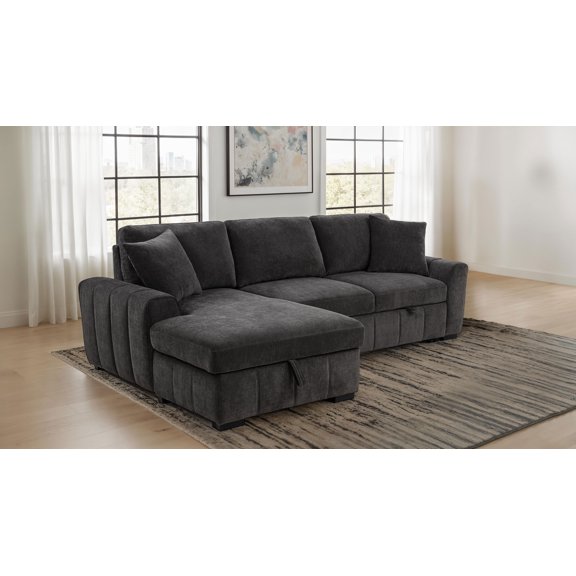 Coaster Pastrana Fabric Upholstered Sleeper Sectional Sofa LAF Chaise in Charcoal Gray