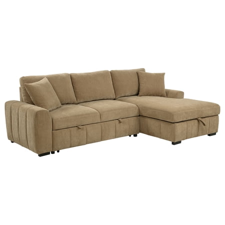 Coaster Pastrana Fabric Upholstered Sleeper Sectional Sofa RAF Chaise in Camel