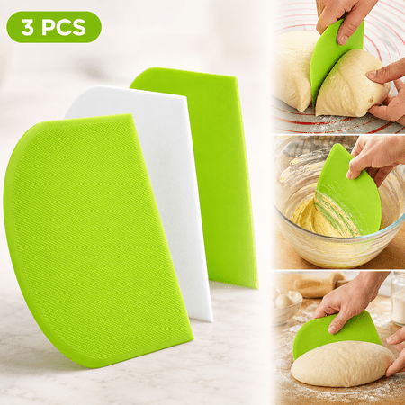Pastry Baking Bench Dough Scraper - Emlimny 3 PCs PE Plastic Flexible Bowl Scraper, Sharp Edge & Angles Bread Dough Cutter. Anti-Slip Kitchen Baking Spatula Scraper