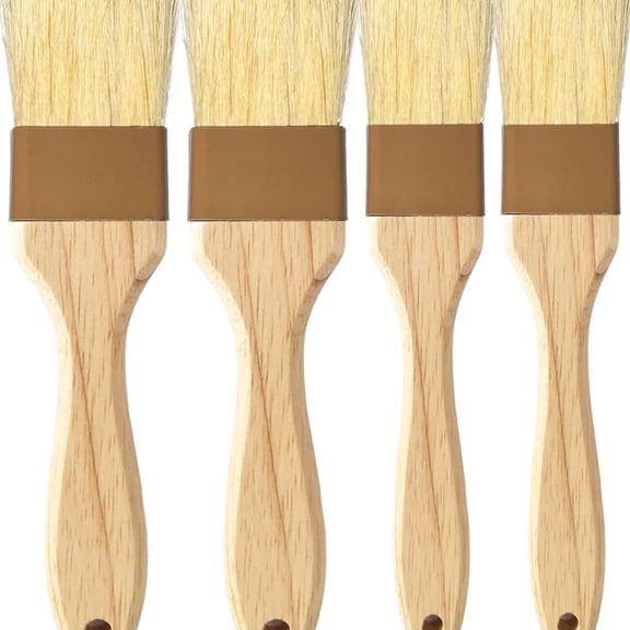 Pastry Basting Brush Natural Bristle -Wooden Handle, Heat Resistant 660F, Non-Shedding & Durable Kitchen Utensils for Cooking, Baking, Butter, BBQ, Oil Sauce & Egg Wash (1", 1.5", 4 Pack)