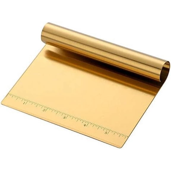 Pastry Bench Scraper,Scraper with measurements,Stainless Steel Chopper,Sharp Flakes&Non-stick,for Chocolate Cakes, Pastry/Cinnamon Rolls/Dinner Rolls/Pizza/Pasta (gold)