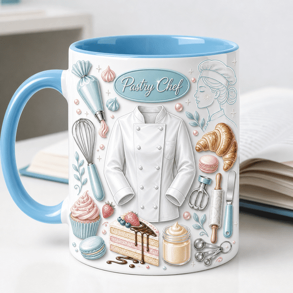 Pastry Chef Ceramic Coffee Mug with Dessert & Pastry Tools Design, Baker Gift