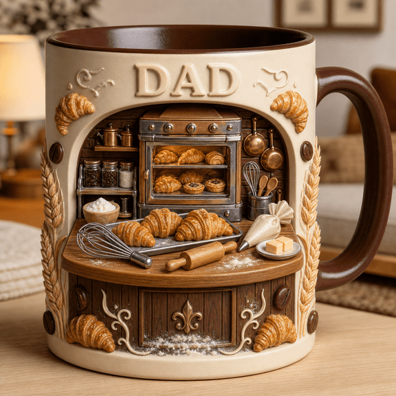 Pastry Chef Dad Accent Mug, Croissant Whisk Pastry Tray Father’s Day Gift for Dad