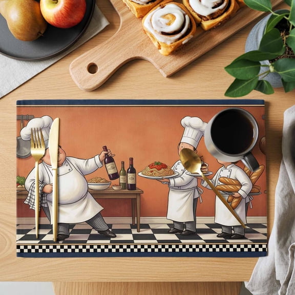 Pastry Chef Placemats Set of 12, Art Gourmet Kitchen Cooking Vibe Theme Non-Slip Place Mats Washable Table Mats for Kitchen Dining Table Decorations Indoor/Outdoor