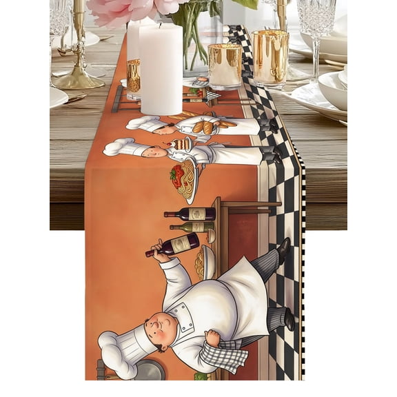 Pastry Chef Table Runners 36 Inches Long Rustic Gourmet Kitchen Wine Bar Kitchen Dining Table Runner Dresser Scarves for Party Coffee Holiday Party Decor