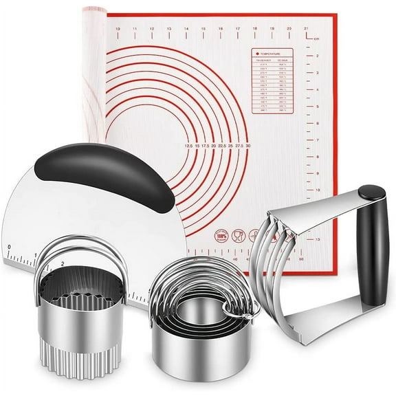 Pastry Cutter, Biscuit Dough Scraper, Silicone Baking Mats, Stainless Steel Blender Set, Cutter Mat Tools & Utensils (5 Pcs/Set)
