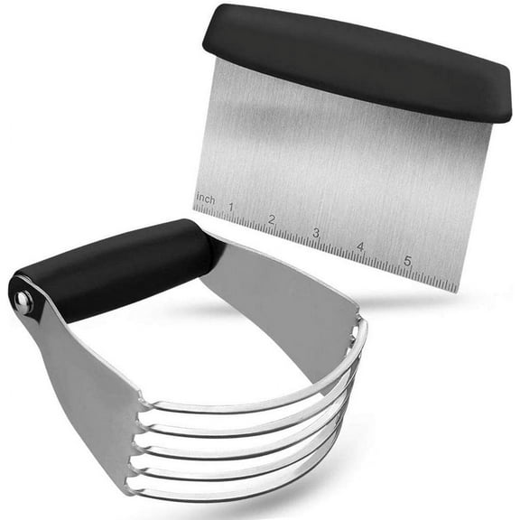 Pastry Cutter Set,Pastry Blender and Dough Scraper, Professional Stainless Steel Bladed Dough Cutter/Blender Scraper Chopper Set for Kitchen Baking Tools (2 Pack)