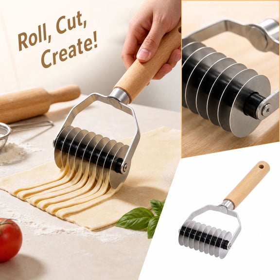 Pastry Cutter Tool Stainless Steel Lattice Pastry Cutter for Dough Bread Pizza Baking with Wooden Handle