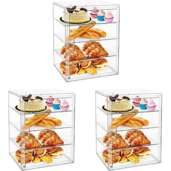 Pastry Display Case, Bread Box for Kitchen Countertop, 4-Layer Adjustable Bread Box, Large Capacity Bread Storage Container for Home-Baked Breads, Muffins, Bagel, Bread Holder - 3 Pack