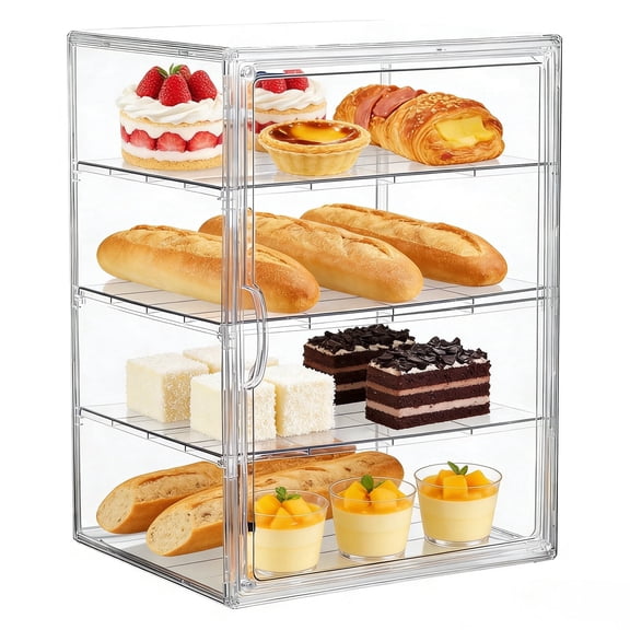 JDNRXO Acrylic Bread Storage Box with Magnetic Door, 4-Tier Adjustable Display Organizer (3 Dividers Included) for Kitchen Counter & Bakery Pastry Showcase, Clear Bread Bin 11.81"x9.84"x15.74