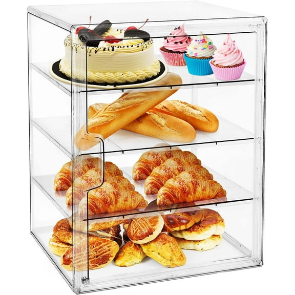 Pastry Display Case,Bread Box for Kitchen Countertop,4-Layer Adjustable BreadBox, Large Capacity Bread Box for Home-baked Breads,Muffins,Bagel Storage Container, Bread Holder