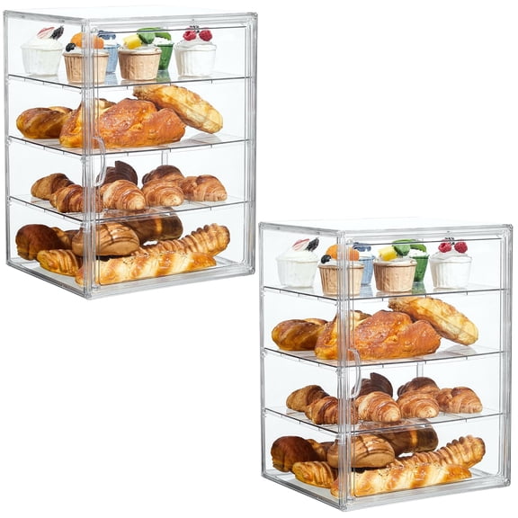 Pastry Display Case,Bread Box for Kitchen Countertop,4 Layers Adjustable Clear Bread Storage with Magnetic Door Bakery Pastry Display15.5x11.4x9.8,2 Pack