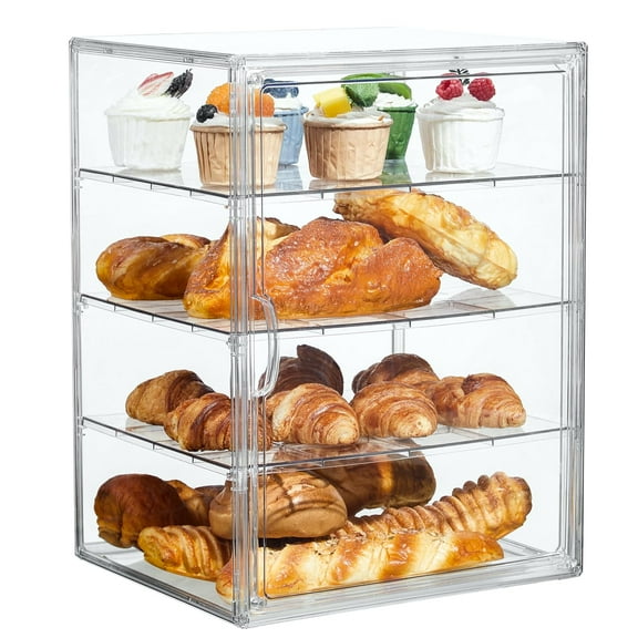 Pastry Display Case,Bread Box for Kitchen Countertop,4 Layers Adjustable Clear Bread Storage with Magnetic Door Bakery Pastry Display15.5x11.4x9.8inch,1 Pack