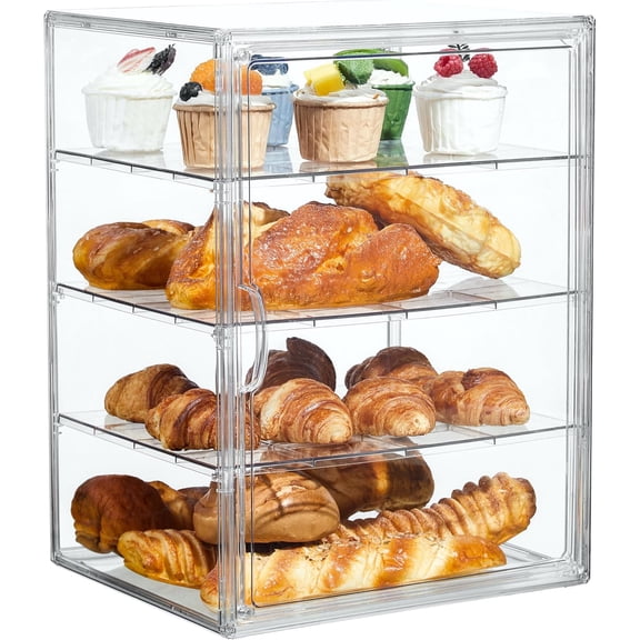 Pastry Display Case,Bread Box for Kitchen Countertop,4 Layers Adjustable Clear Bread Storage with Magnetic Door Bakery Pastry Display15.5x11.4x9.8inch1 Pack