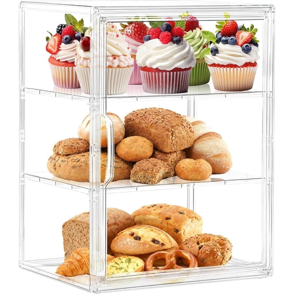 Pastry Display Case Bread Box for Kitchen Layers Adjustable Clear Bread Storage with Magnetic Door Bakery Pastry Pack