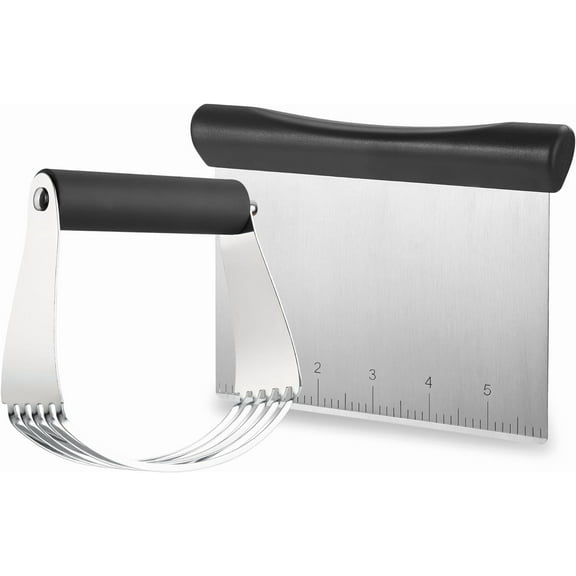 Pastry Dough Blender,Stainless Steel Pastry Blender & Bench Scraper for Pizza,Nut,Pie,Multipurpose Dough Cutter & Scraper Tool for Baking with Soft Grip Handles