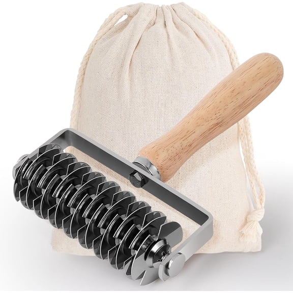Pastry Lattice Roller Cutter, Stainless Steel Lattice Dough Cutter Wood Handle, Professional Pastry Crust Cutter, Household Time-Saver Cutting Tool Pie Bread Beef Wellington Pizza