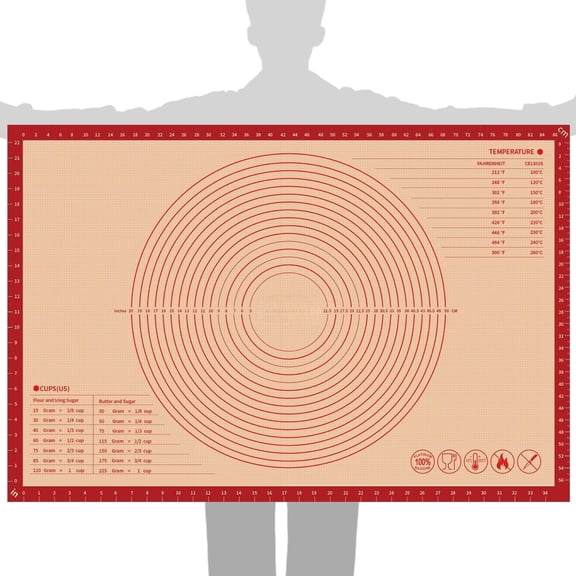 Pastry Mat for Counter Rolling Dough,36x24 Inch,0.75mm Thick,Non Slip  Baking Mat with Measurement(36 x 24 In,Red)