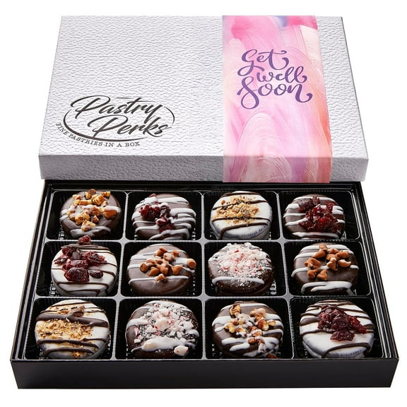 Pastry Perks 12 Gourmet Chocolate-Covered Cookies, Get Well Soon Gift Basket Delicious Recovery Treats for Men, Women, and Grandma Holiday Food Delivery Gift Ideas