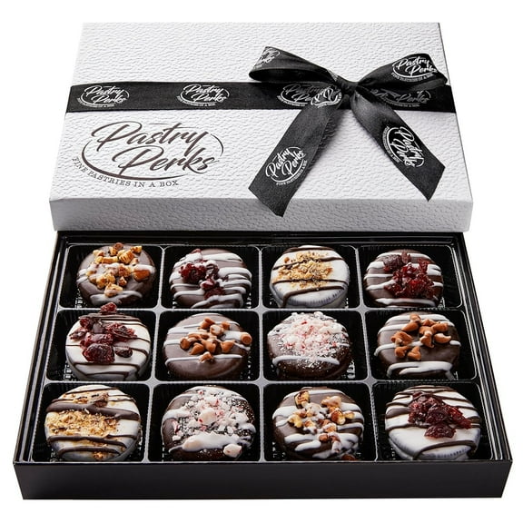 Pastry Perks 12 Gourmet Chocolate-Covered Cookies, Gift Basket Holiday Gift Box for Men, Women, and Grandma Birthday Treats & Food Delivery Gift Ideas