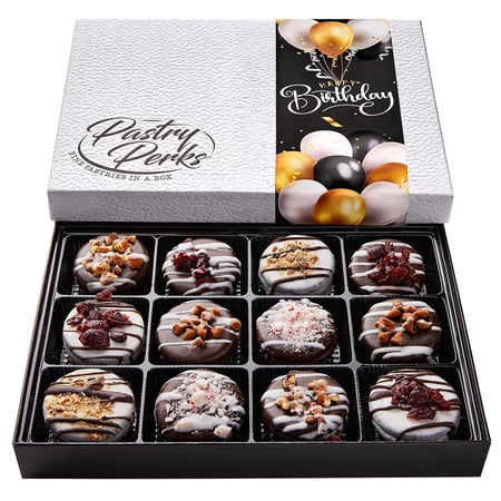 Pastry Perks 12 Gourmet Chocolate-Covered Cookies, Happy Birthday Gift Basket – Delicious Celebration Treats for Men, Women, and Grandma – Holiday Food Delivery Gift Ideas