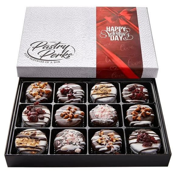 Pastry Perks Valentines Day Gift Basket, 12 Gourmet Chocolate-Covered Cookies, Delicious Treats for Him, Her, and Grandma Holiday Food Delivery Gift Ideas