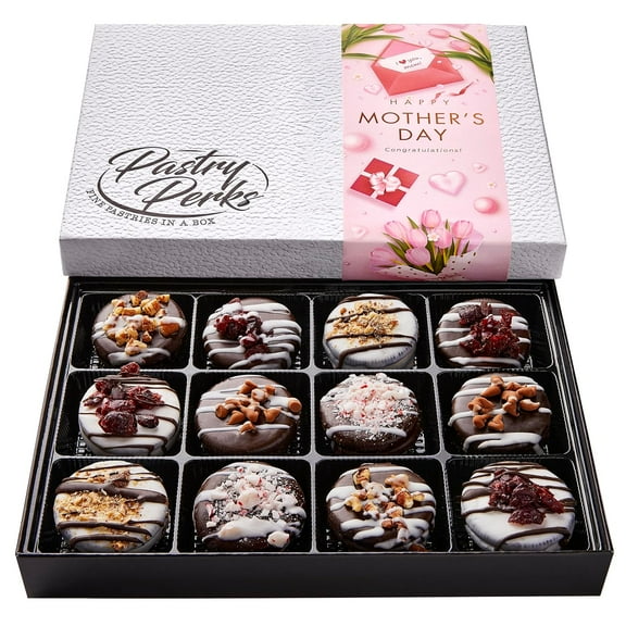 Pastry Perks Mothers Day 12 Gourmet Chocolate-Covered Cookies, Gift Basket Delicious Treats for Mom, Grandma, and Women Holiday Food Delivery Gift Ideas