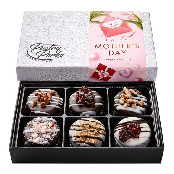 Pastry Perks Mothers Day 6 Gourmet Chocolate-Covered Cookies, Gift Box Sweet Treats for Mom, Grandma, and Women Food Delivery Gift Ideas