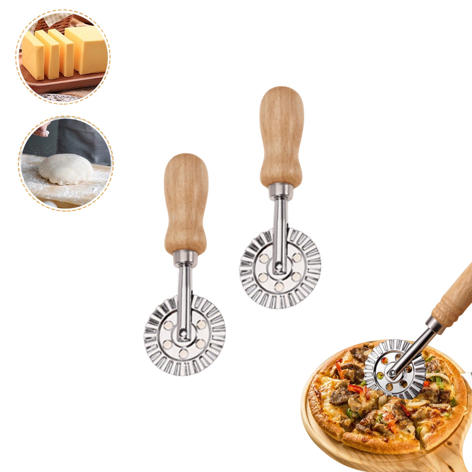 Tredoni 4cm Gebäckrad - Teig Stempelschneider/Crimper, Pasta/Ravioli/Kuchen Hersteller, Edelstahl Rad, Holzgriff