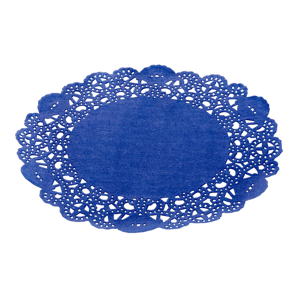 Pastry Tek Navy Blue Paper Doilies - Lace - 4 inch x 4 inch - 100 Count Box