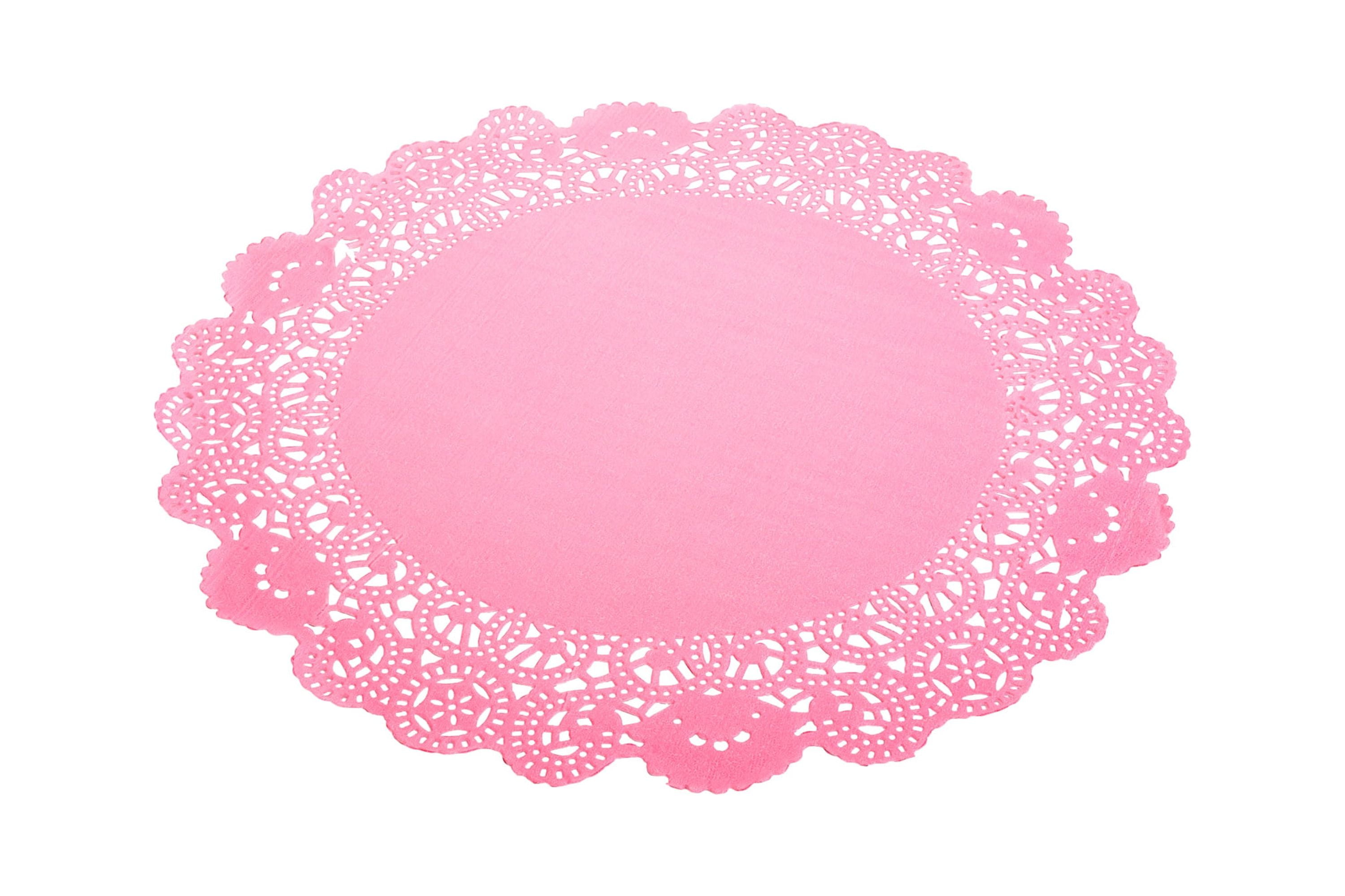 Pastry Tek Pink Paper Doilies Lace 12" x 12" 100 count box