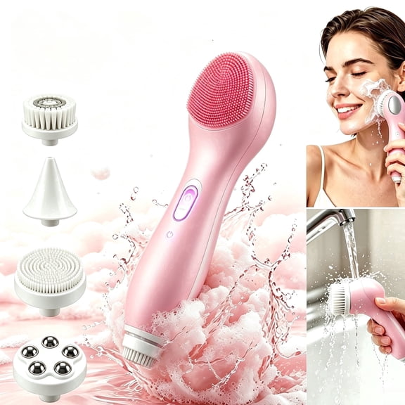 Pastsky Facial Cleansing Brush Face with 4 Brush Heads, Waterproof Deep Cleaning Exfoliation Rotating Spa Machine with Heat, Electric Facial Cleansing Device Set