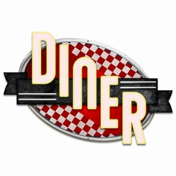 Pasttime Signs 24 x 16 in. Custom Shape - Diner Red Checkers Metal Sign