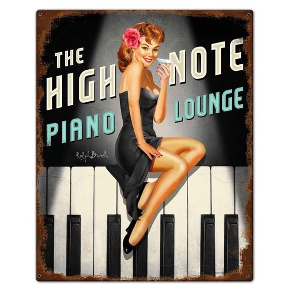 Pasttime Signs 24 x 30 in. High Note Piano Lounge Metal Sign