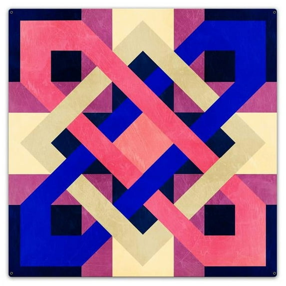 Pasttime Signs  36 x 36 in. Custom Shape Barn Quilt Vintage Metal Sign, Blue & Magenta
