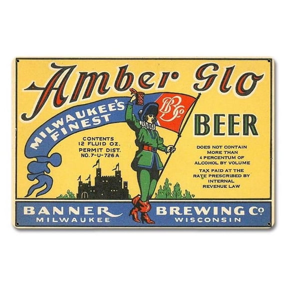 Pasttime Signs AMI035 18 x 12 in. American Ikons Amber Glo Beer Satinvintage Sign